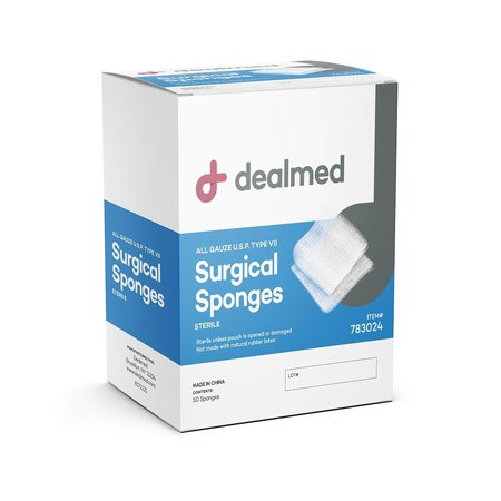 DEALMED Gauze Pads, Sterile 2'S, 4" X 4", 12 Ply, 25/Bx, 24/Cs, 600PK 783024